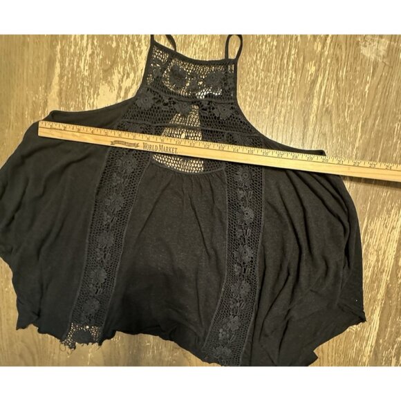 Free People XS TP Black Crochet Black Raw Hem Floral Sleeveless Top Open Back - Picture 8 of 12